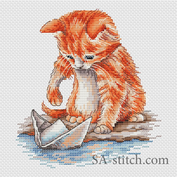 Котенок с корабликом Схема для вышивки "Котенок с корабликом"